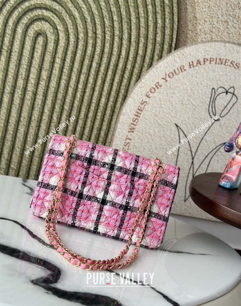 Chanel Check Tweed Classic 11.12 Medium Flap Bag A01112 Pink 2025 0113 (yezi-250113006)