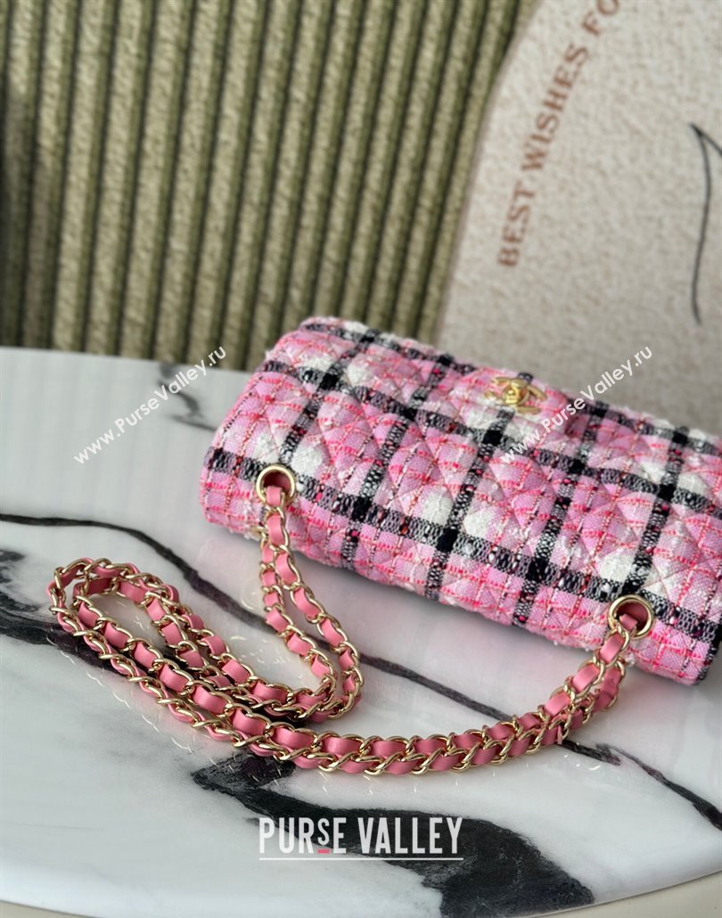 Chanel Check Tweed Classic 11.12 Medium Flap Bag A01112 Pink 2025 0113 (yezi-250113006)