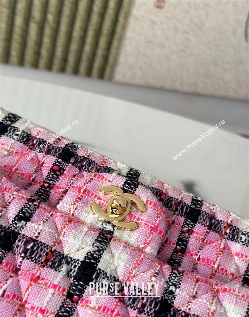 Chanel Check Tweed Classic 11.12 Medium Flap Bag A01112 Pink 2025 0113 (yezi-250113006)
