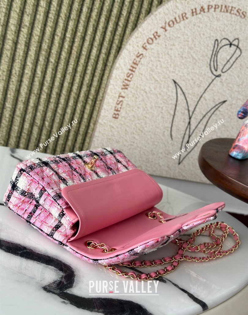 Chanel Check Tweed Classic 11.12 Medium Flap Bag A01112 Pink 2025 0113 (yezi-250113006)