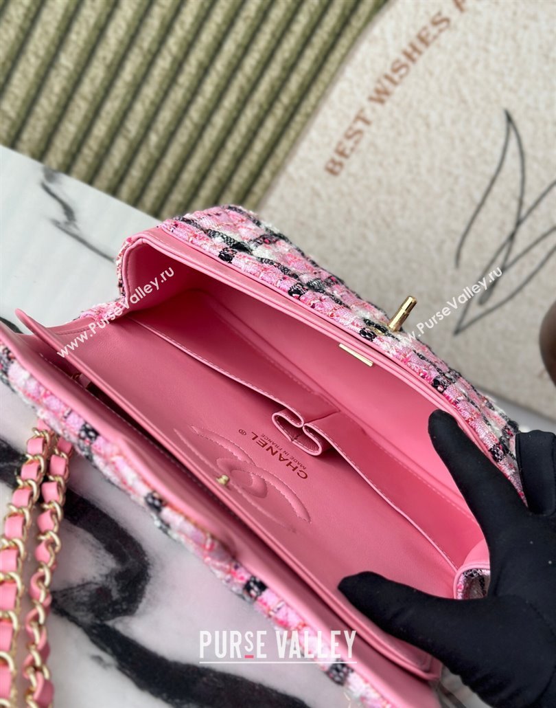 Chanel Check Tweed Classic 11.12 Medium Flap Bag A01112 Pink 2025 0113 (yezi-250113006)