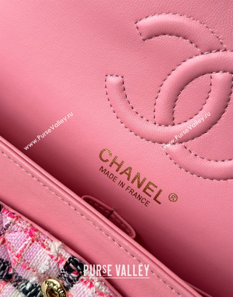 Chanel Check Tweed Classic 11.12 Medium Flap Bag A01112 Pink 2025 0113 (yezi-250113006)
