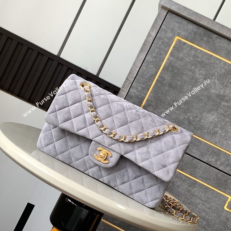 Chanel Suede Classic 11.12 Medium Flap bag A01112 Grey 2025 0113 (yezi-250113014)