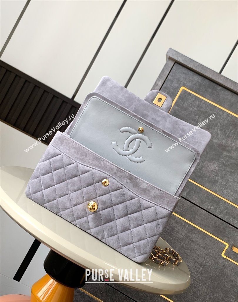 Chanel Suede Classic 11.12 Medium Flap bag A01112 Grey 2025 0113 (yezi-250113014)