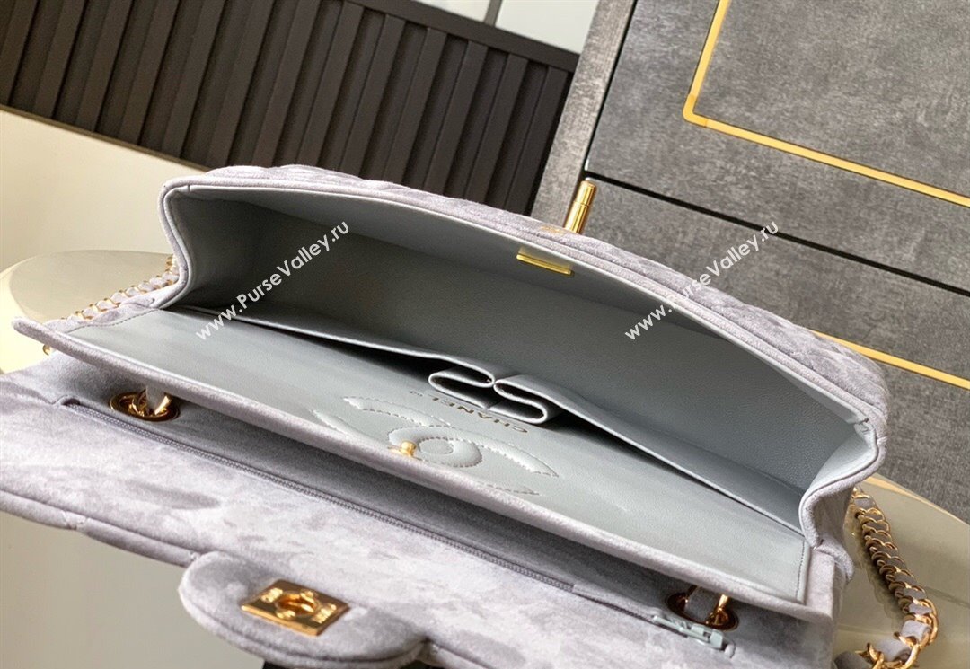 Chanel Suede Classic 11.12 Medium Flap bag A01112 Grey 2025 0113 (yezi-250113014)