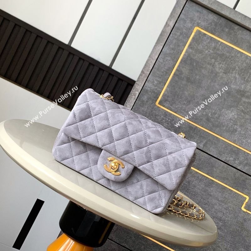 Chanel Suede Classic Mini Flap Bag A69900 Grey 2025 0113 (yezi-250113015)