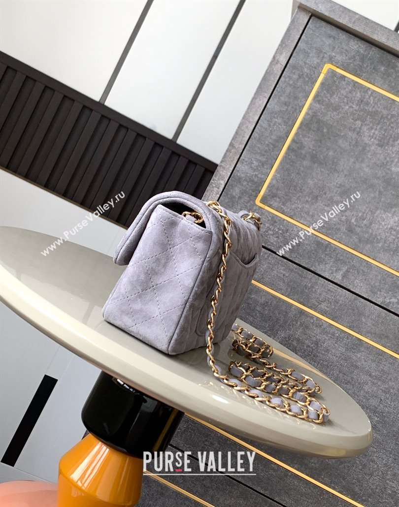 Chanel Suede Classic Mini Flap Bag A69900 Grey 2025 0113 (yezi-250113015)