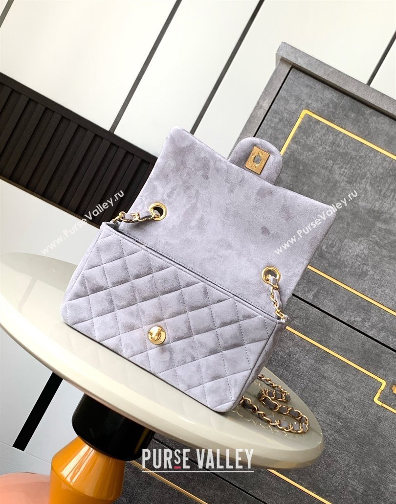Chanel Suede Classic Mini Flap Bag A69900 Grey 2025 0113 (yezi-250113015)