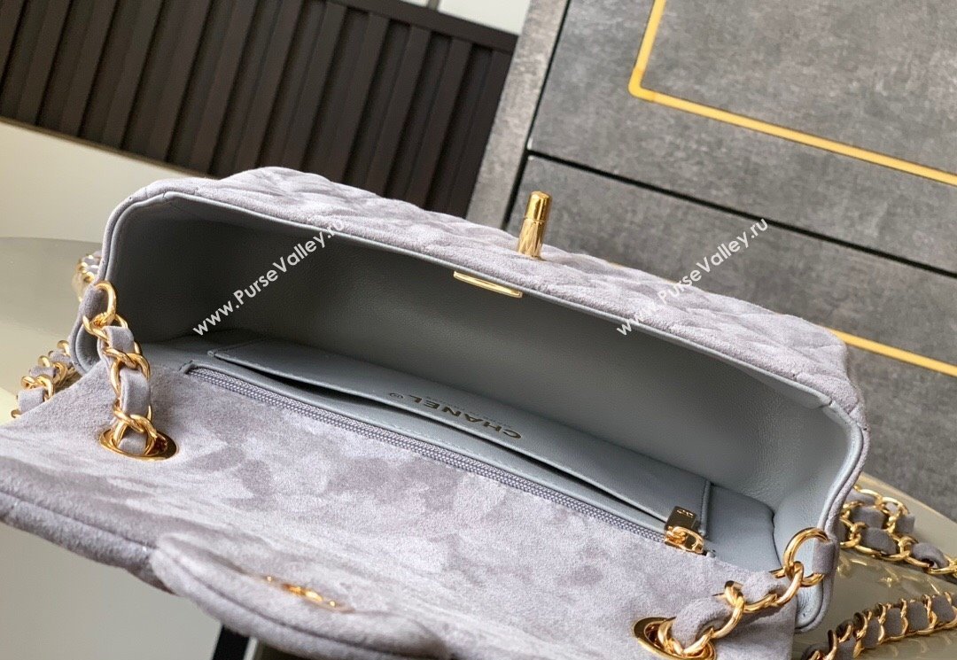 Chanel Suede Classic Mini Flap Bag A69900 Grey 2025 0113 (yezi-250113015)