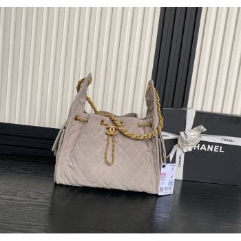 Chanel Quilted Suede Medium Hobo bag AS5293 Light Grey 2025 (yezi-250111024)