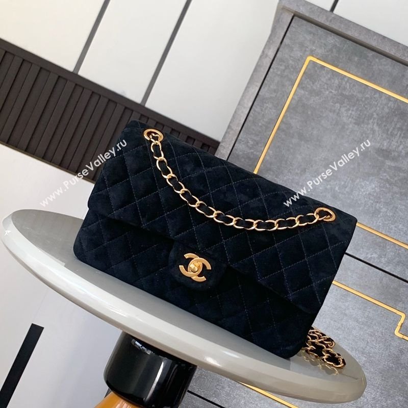 Chanel Suede Classic 11.12 Medium Flap bag A01112 Black 2025 0113 (yezi-250113016)