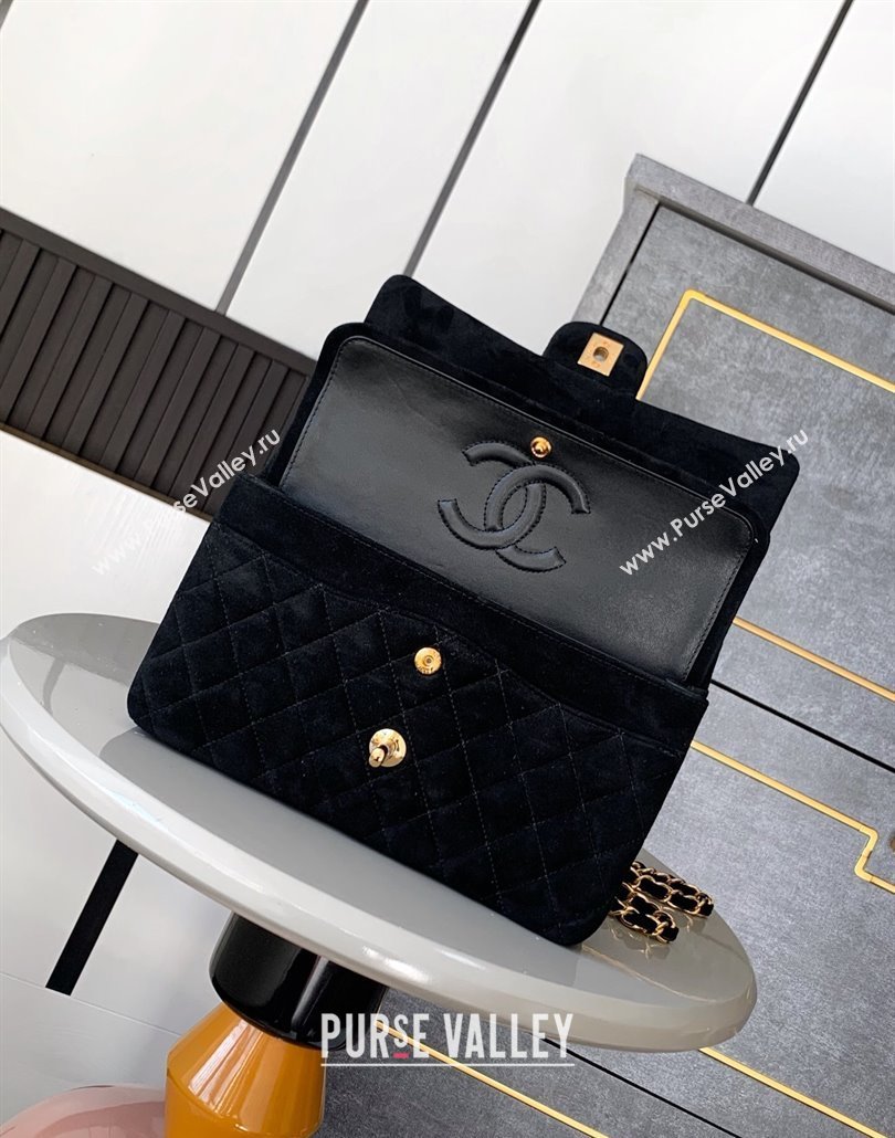Chanel Suede Classic 11.12 Medium Flap bag A01112 Black 2025 0113 (yezi-250113016)