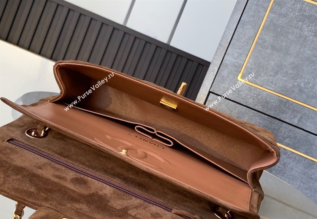 Chanel Suede Classic 11.12 Medium Flap bag A01112 Brown 2025 0113 (yezi-250113018)