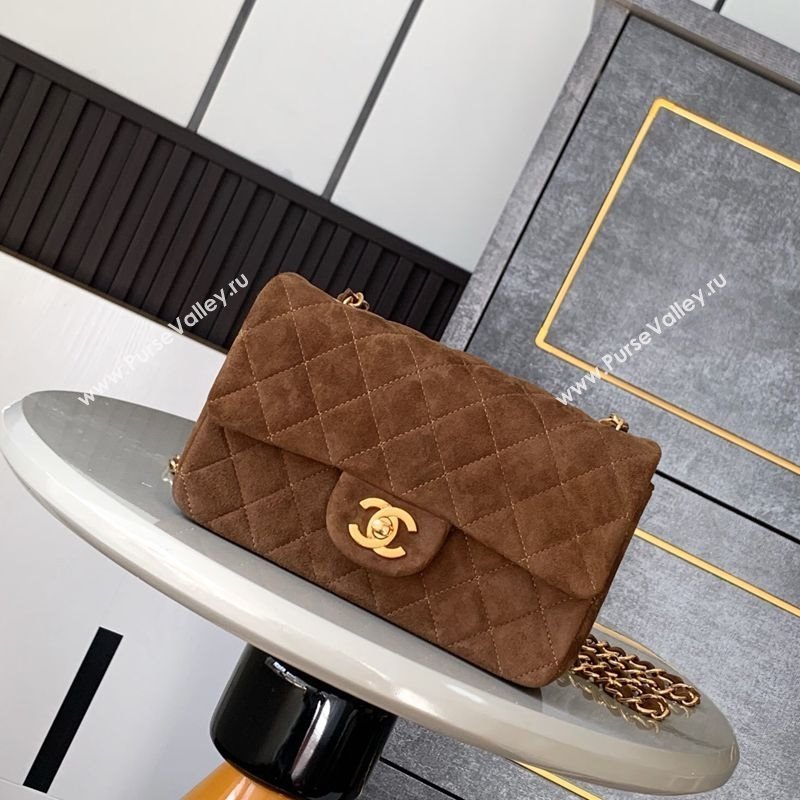 Chanel Suede Classic Mini Flap Bag A69900 Brown 2025 0113 (yezi-250113019)