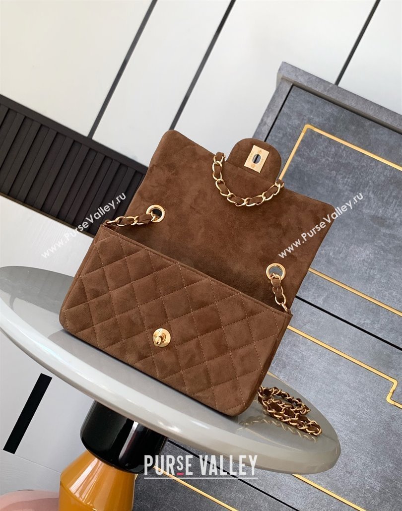 Chanel Suede Classic Mini Flap Bag A69900 Brown 2025 0113 (yezi-250113019)