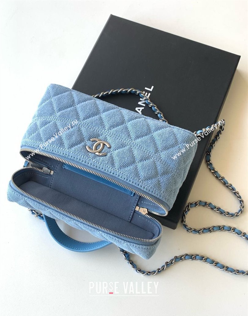 Chanel Light Blue Denim Long Vanity Case with Chain 2025 AP4407 (yezi-250113035)