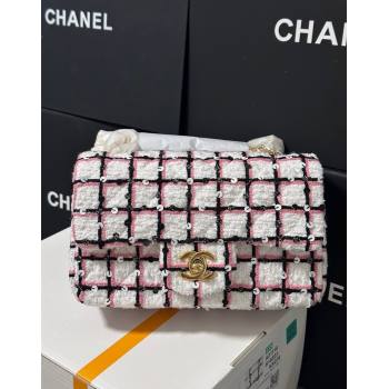 Chanel Check Tweed Classic Mini Flap Bag with Sequins A69900 White/Pink/Black 2025 (yezi-250113007)