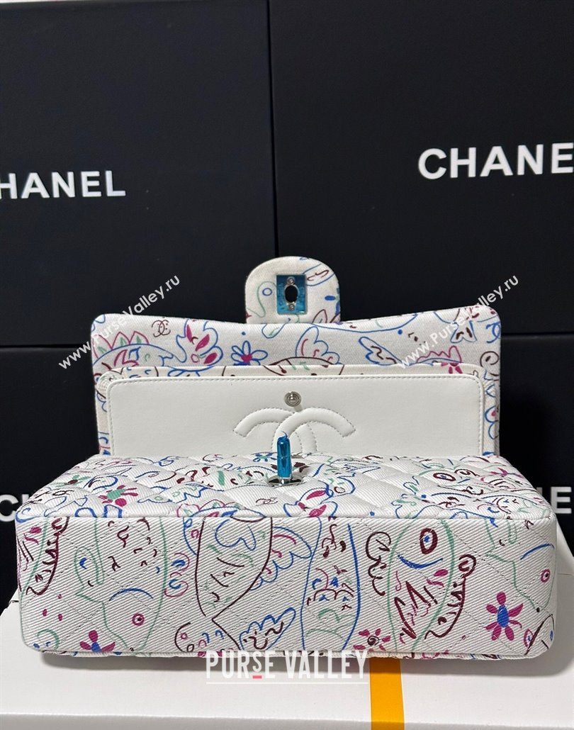 Chanel Flying Fish Print Fabric Classic 11.12 Medium Flap Bag A01112 White 2025 (yezi-250113009)