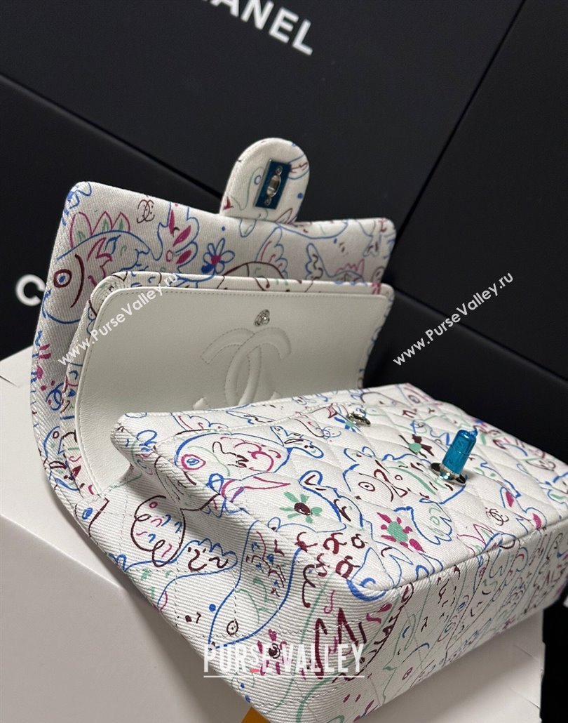 Chanel Flying Fish Print Fabric Classic 11.12 Medium Flap Bag A01112 White 2025 (yezi-250113009)