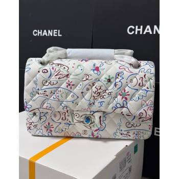 Chanel Flying Fish Print Fabric Classic 11.12 Medium Flap Bag A01112 White 2025 (yezi-250113009)
