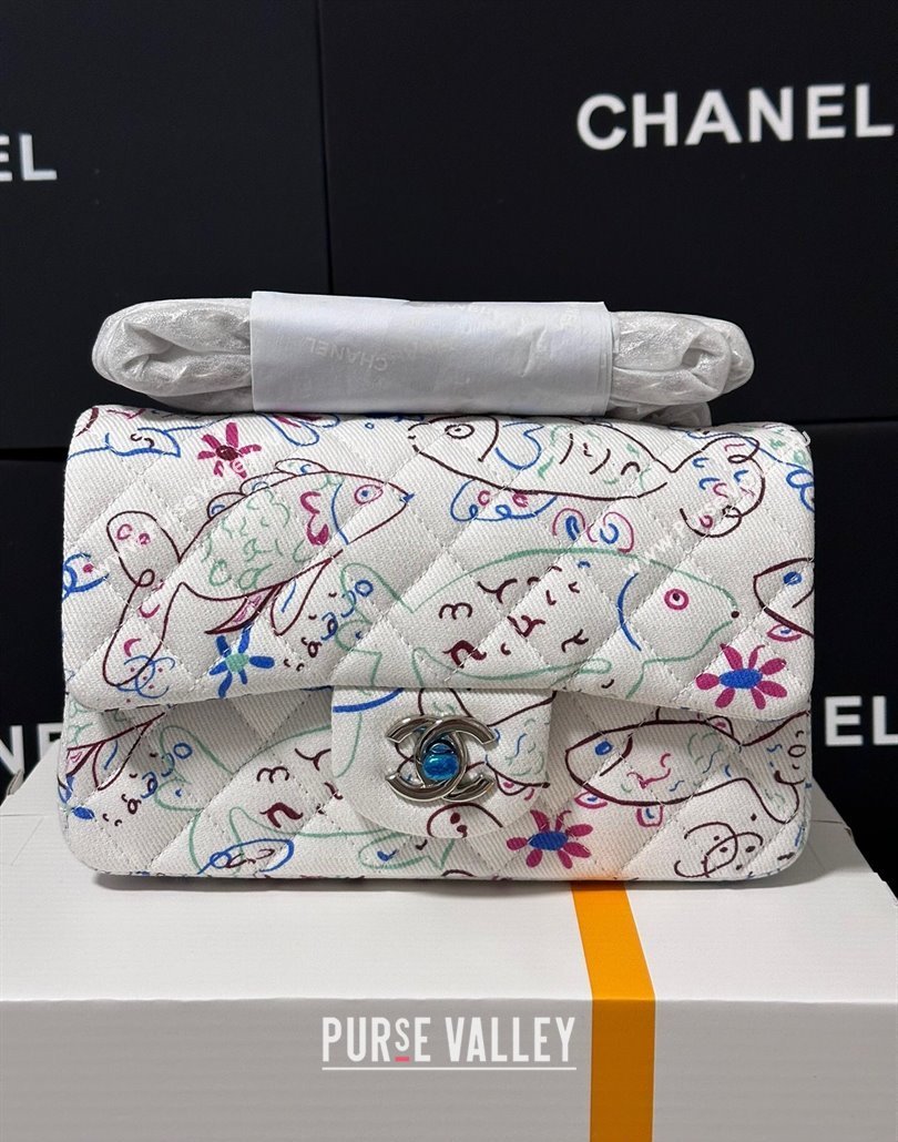 Chanel Flying Fish Print Fabric Classic Mini Flap Bag A69900 White 2025 (yezi-250113010)