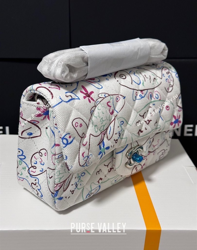 Chanel Flying Fish Print Fabric Classic Mini Flap Bag A69900 White 2025 (yezi-250113010)