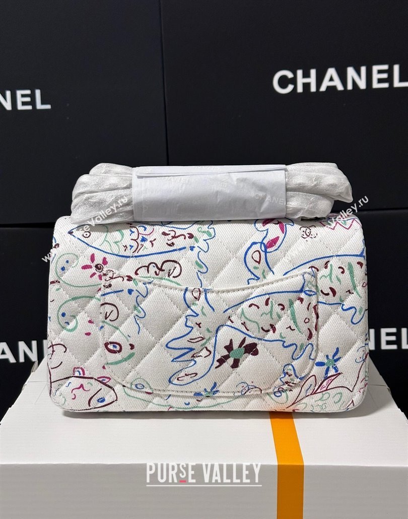 Chanel Flying Fish Print Fabric Classic Mini Flap Bag A69900 White 2025 (yezi-250113010)