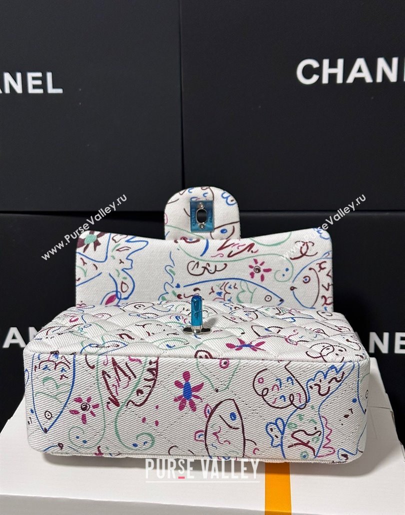 Chanel Flying Fish Print Fabric Classic Mini Flap Bag A69900 White 2025 (yezi-250113010)