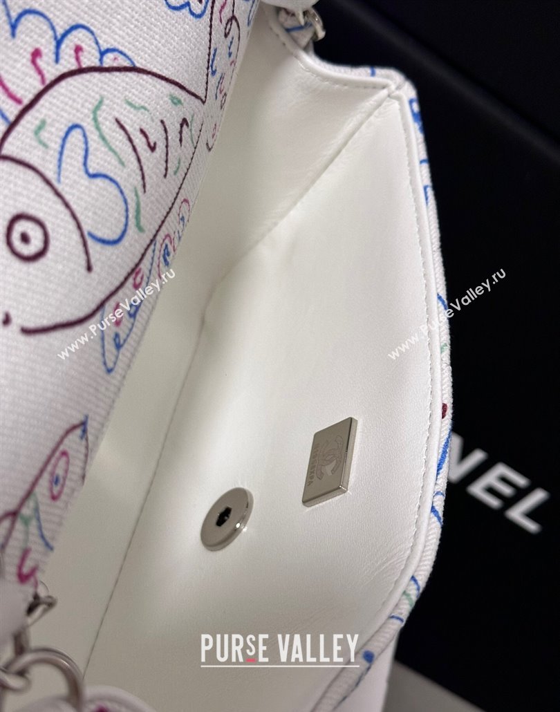 Chanel Flying Fish Print Fabric Classic Mini Flap Bag A69900 White 2025 (yezi-250113010)
