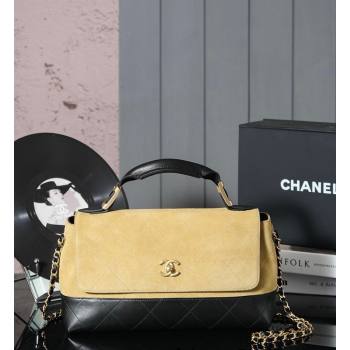 Chanel Quilted Suede and Calfskin Flap Bag with Top Handle Yellow/Black 2025 (yezi-250113036)
