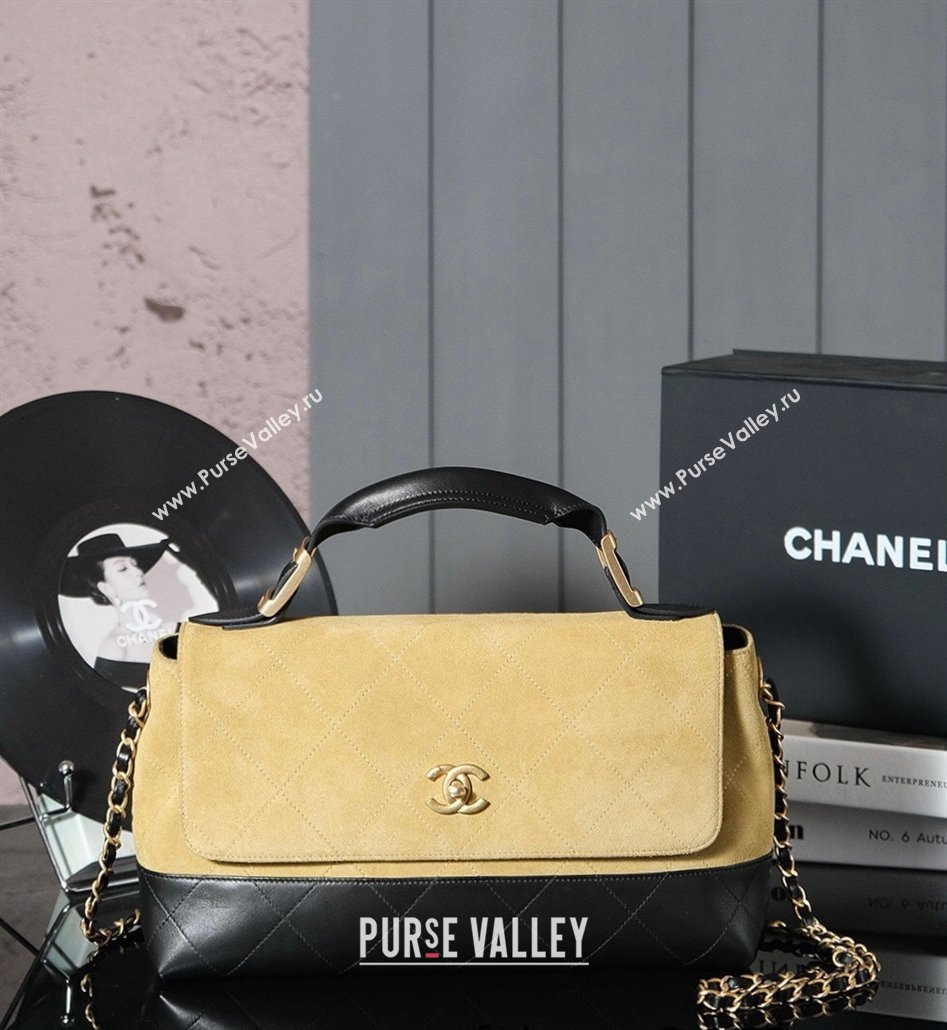 Chanel Quilted Suede and Calfskin Flap Bag with Top Handle Yellow/Black 2025 (yezi-250113036)