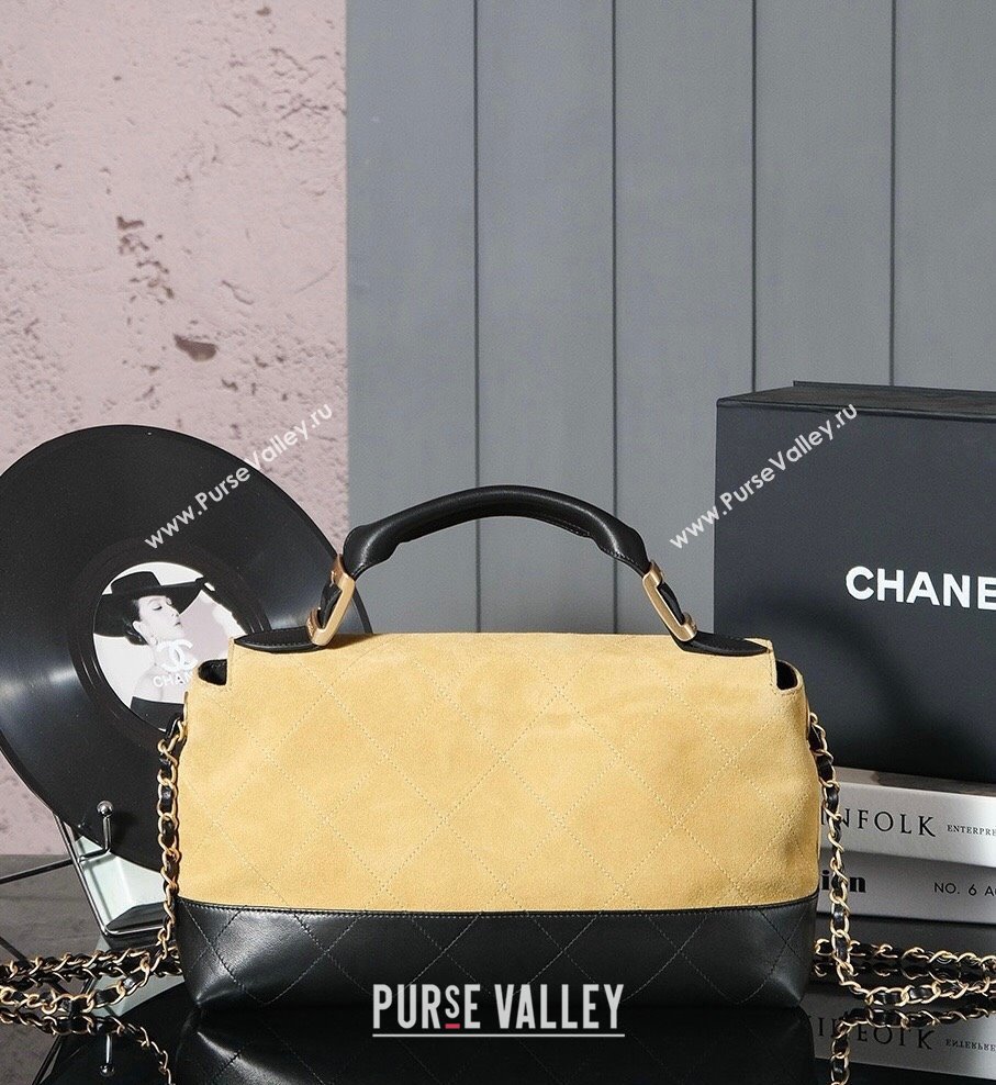 Chanel Quilted Suede and Calfskin Flap Bag with Top Handle Yellow/Black 2025 (yezi-250113036)