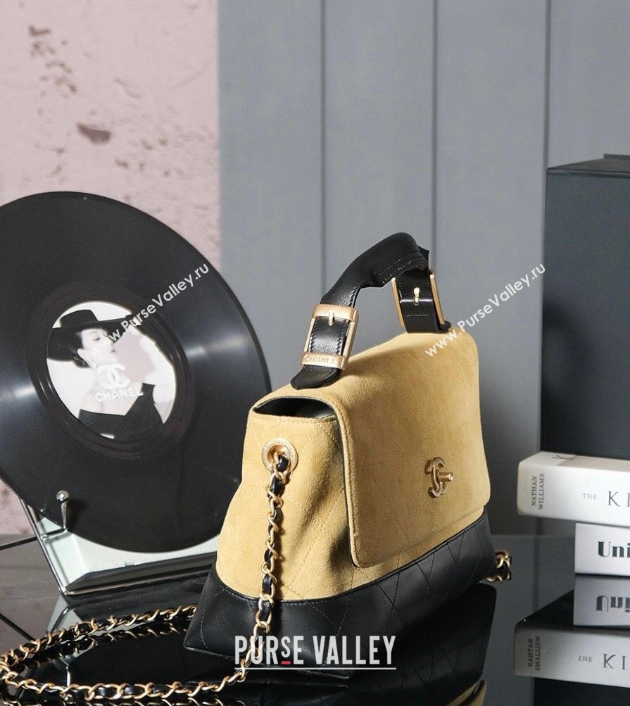 Chanel Quilted Suede and Calfskin Flap Bag with Top Handle Yellow/Black 2025 (yezi-250113036)