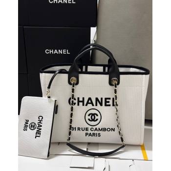 Chanel Deauville Cotton Calfskin Large Shopping Bag White/Black 2025 0113 (yezi-250113039)