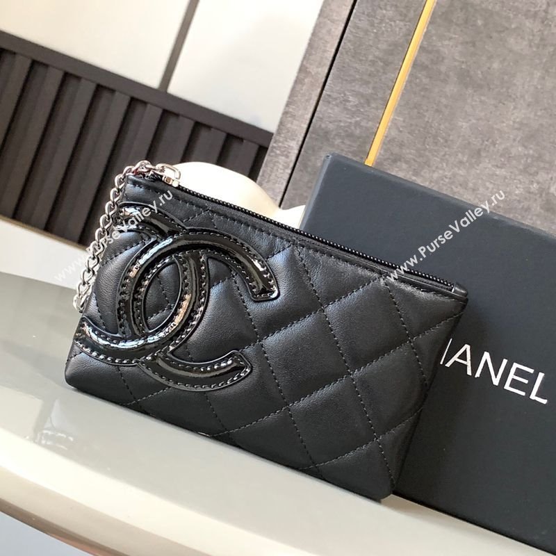 Chanel Quilted Patent Calfskin Pouch with Chain Strap and Maxi CC Black 2025 CH011101 (yezi-250111053)