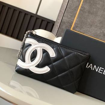 Chanel Quilted Calfskin Leather Pouch with Chain Strap and Maxi CC Black/White2 2025 CH011101 (yezi-250111054)