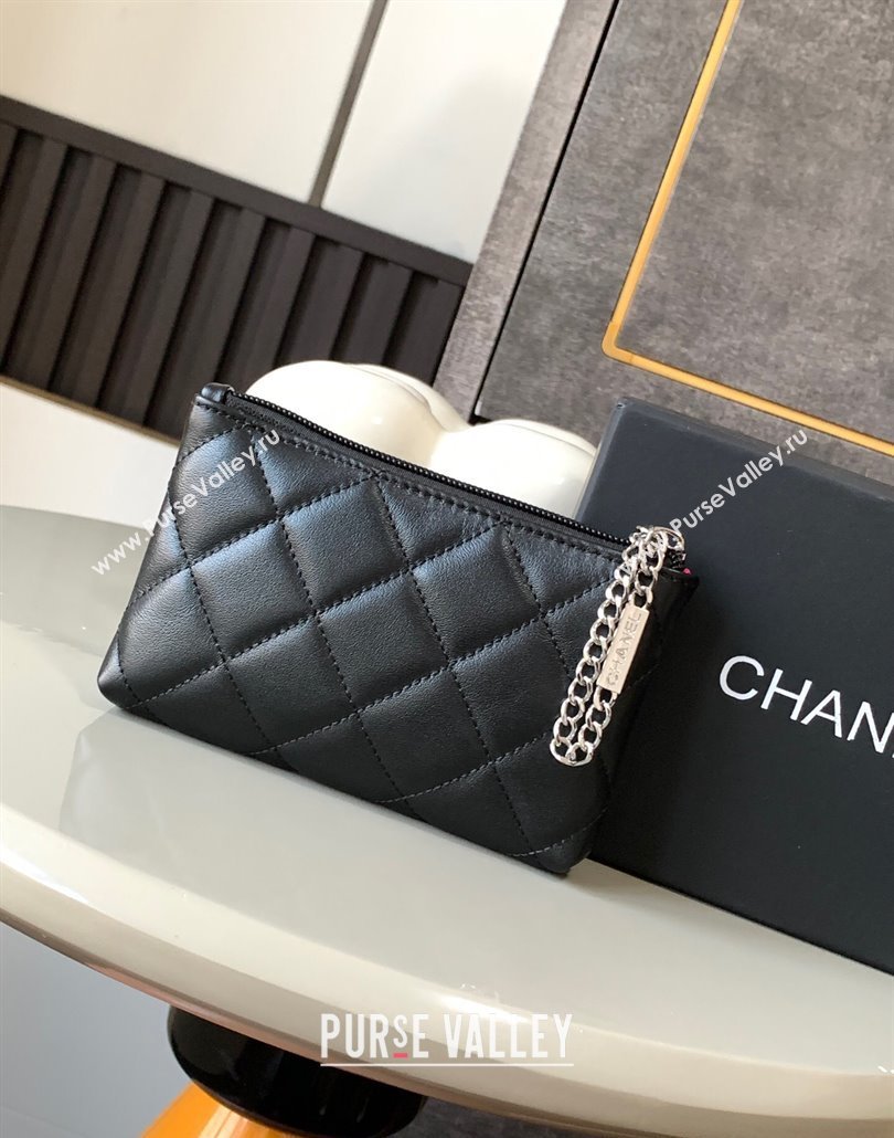 Chanel Quilted Calfskin Leather Pouch with Chain Strap and Maxi CC Black/White2 2025 CH011101 (yezi-250111054)