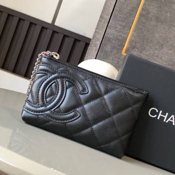 Chanel Quilted Calfskin Leather Pouch with Chain Strap and Maxi CC Black1 2025 CH011101 (yezi-250111055)