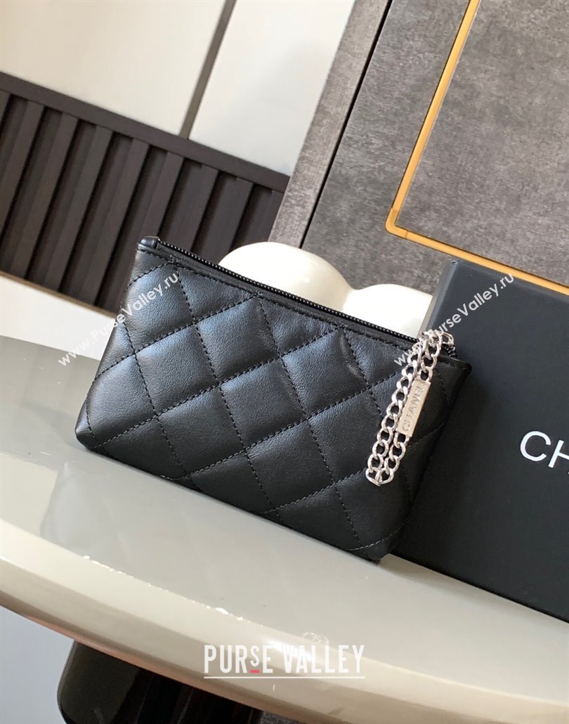 Chanel Quilted Calfskin Leather Pouch with Chain Strap and Maxi CC Black1 2025 CH011101 (yezi-250111055)