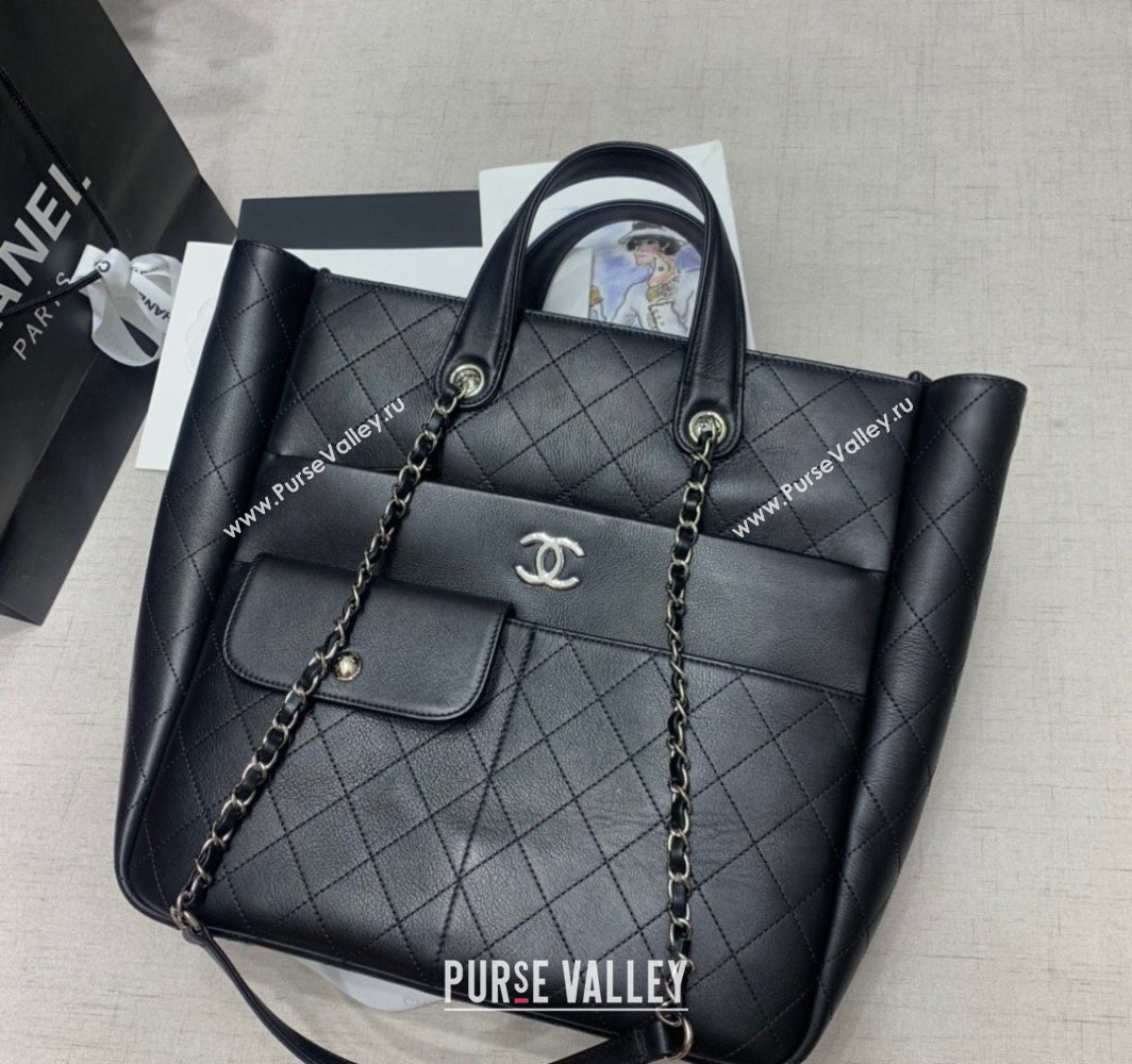 Chanel Quilted Calfskin Vertical Shopping Bag Black 2025 CH011302 (yezi-250113045)