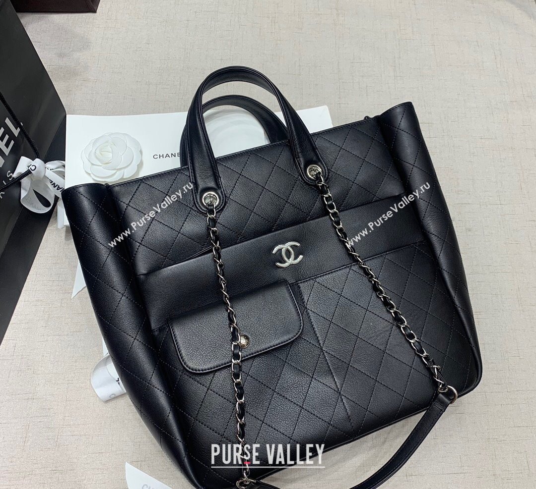 Chanel Quilted Calfskin Vertical Shopping Bag Black 2025 CH011302 (yezi-250113045)