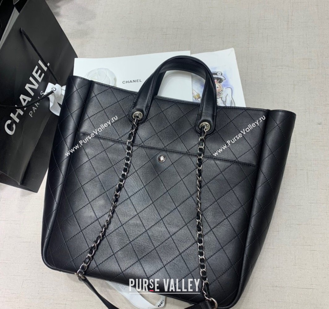 Chanel Quilted Calfskin Vertical Shopping Bag Black 2025 CH011302 (yezi-250113045)