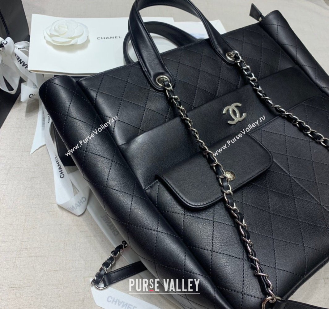 Chanel Quilted Calfskin Vertical Shopping Bag Black 2025 CH011302 (yezi-250113045)
