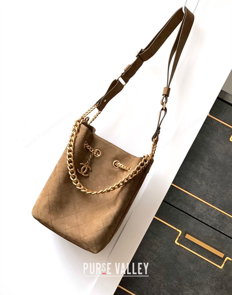 Chanel Vintage Quilted Suede Bucket Bag Dark Beige 2025 CH011301 (yezi-250113032)
