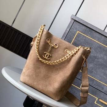 Chanel Vintage Quilted Suede Bucket Bag Dark Beige 2025 CH011301 (yezi-250113032)