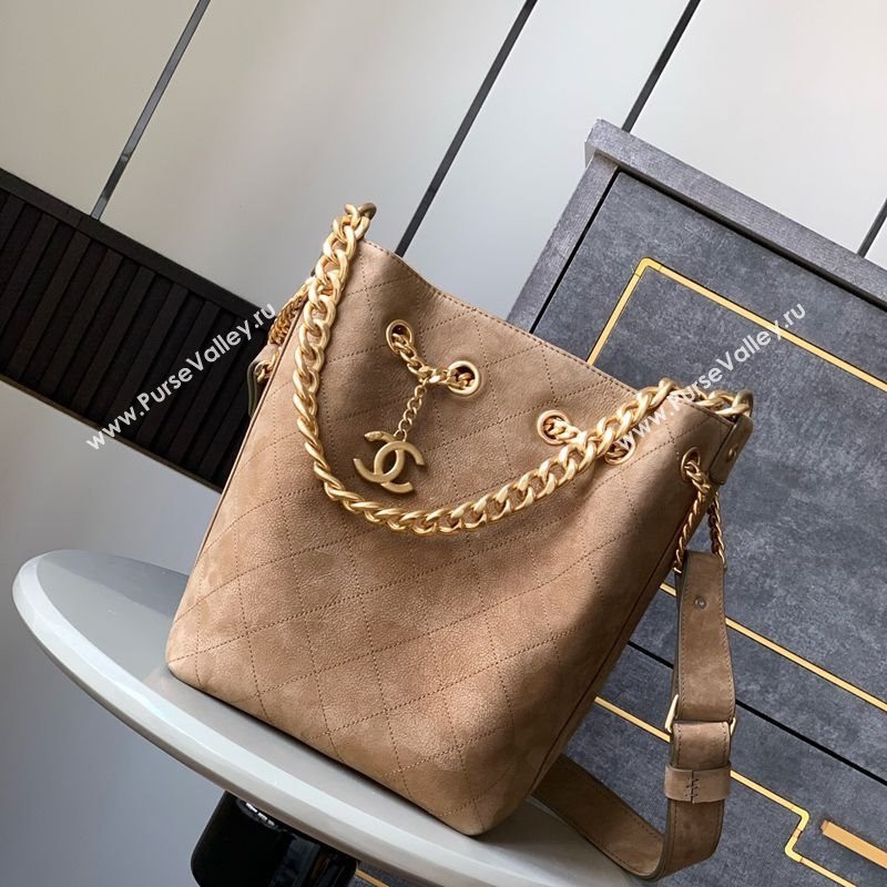 Chanel Vintage Quilted Suede Bucket Bag Dark Beige 2025 CH011301 (yezi-250113032)