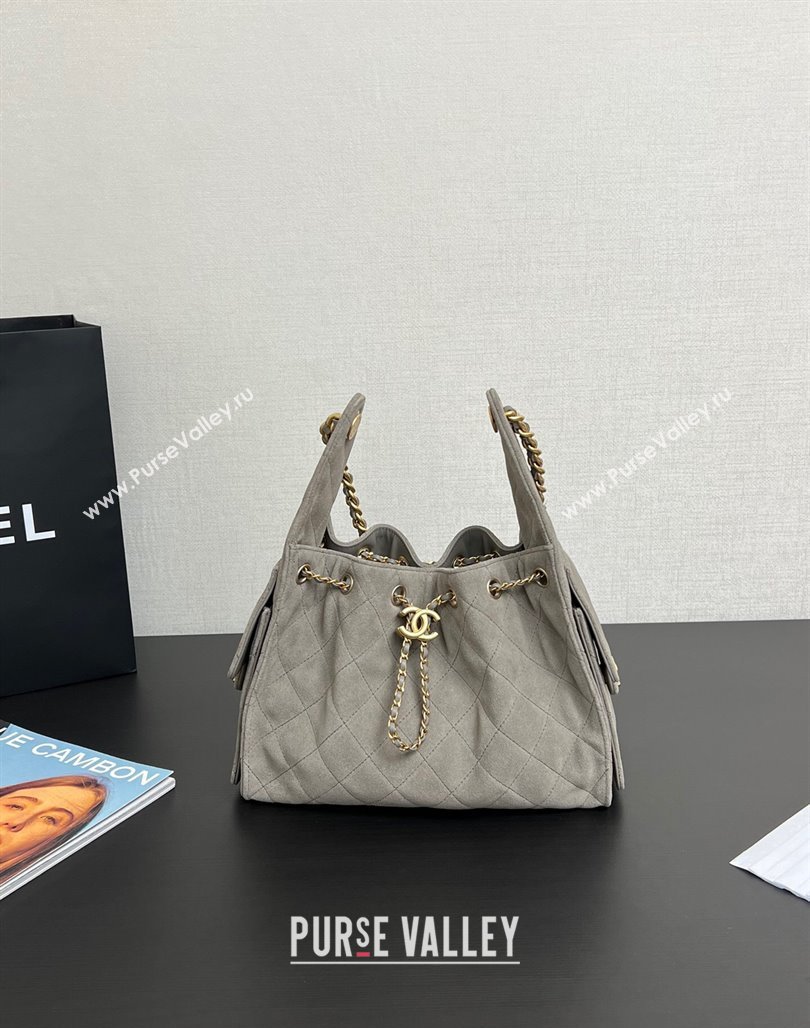 Chanel Quilted Suede Medium Hobo bag AS5293 Dark Grey 2025 (yezi-250111026)