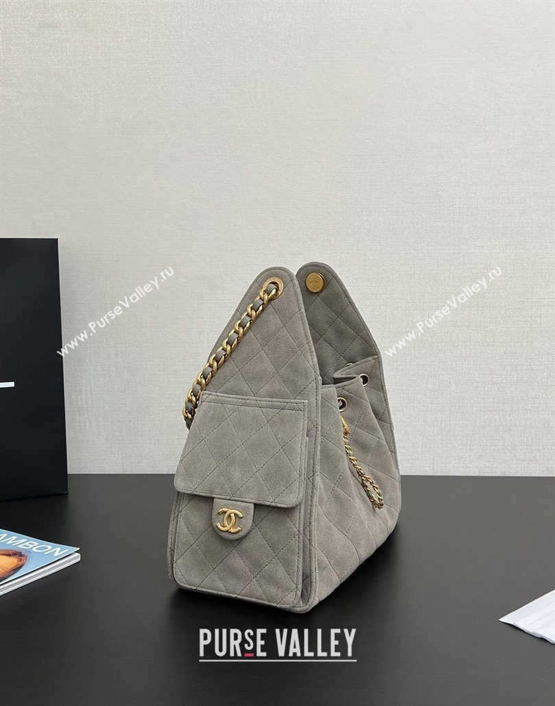 Chanel Quilted Suede Medium Hobo bag AS5293 Dark Grey 2025 (yezi-250111026)