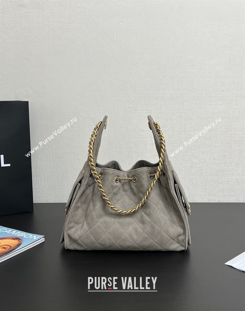 Chanel Quilted Suede Medium Hobo bag AS5293 Dark Grey 2025 (yezi-250111026)