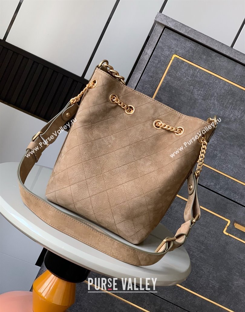 Chanel Vintage Quilted Suede Bucket Bag Dark Beige 2025 CH011301 (yezi-250113032)